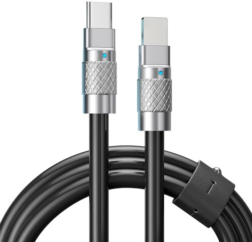 STATIK TsumoCharge iProduct to USB C Fast Charger Cable, Heavy Duty Unbreakable Silicone 27W, USBC Type C Fast Charging, 6FT/2M Black