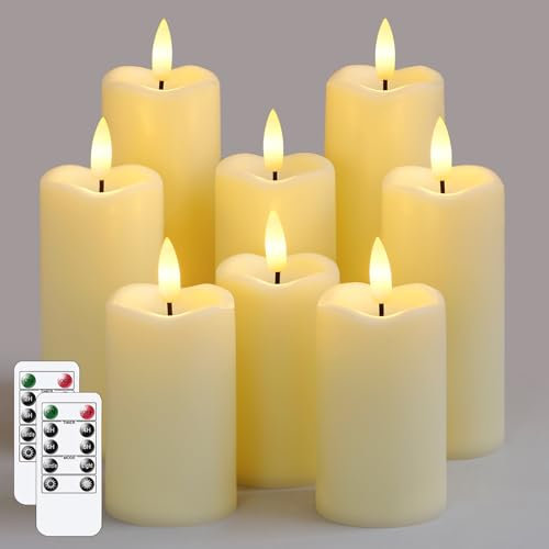 Mavandes Packung mit 8 flammenlos flackernden LED-Kerzen mit 2 Fernbedienungen und Timerfunktion, 5,3cm x 11cm 14cm 17cm Elfenbeinfarbene batteriebetriebene Kunststoffkerzen