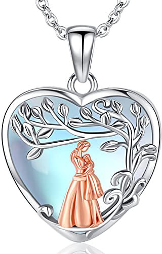 Collier Arbre de Vie Coeur Argent Sterling 925 Pendentif Arbre de Vie Femme Collier Mère Fille avec Pierre de Lune Bijoux Arbre de Vie Argent pour Femme Filles Maman