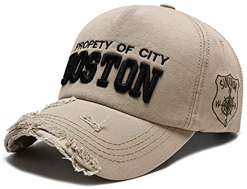 Sporty Baseballcap Boston Distressed Snapback Vintage Used Look Retro Oldschool Kappe Mütze Cap Schirmmütze Basecap verstellbar (beige2)