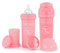 Twistshake Biberons Anti-Coliques Avec Récipient Pour Lait En Poudre Et Mélangeur - 2x 260ml | Tétine En Silicone À Débit Moyen | Biberon Sans BPA | 2+ Mois | Rose