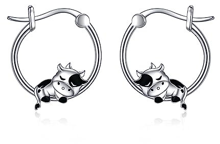 Kuh Creolen Ohrringe für Damen 925 Sterling Silber Tier Kuh Ohrringe Schmuck Geschenke für Mädchen (Kuh)