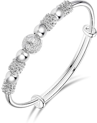 ASTER Silver Bead Spinner Bangle Bracelet for Women Adjustable, Fidget Bracelet Anxiety Relief Bracelet Jewelry Gift for Women Girls Ladies Birthday Valentine's Day Gifts Mother's Day Gift