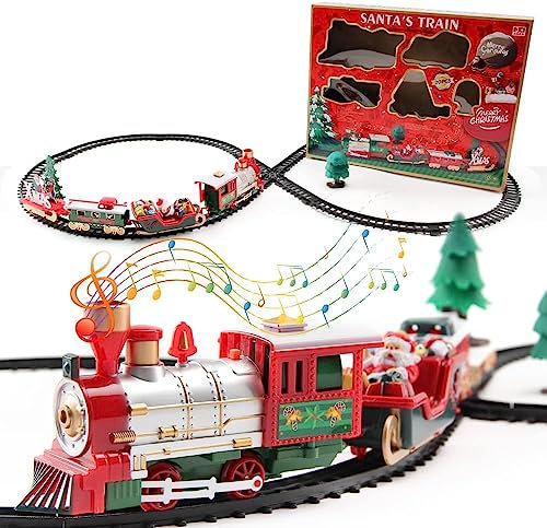 XINGGANG Weihnachtszug -Set, Elektrisch Weihnachtszug mit SchienenWeihnachtsmannzug, Weihnachtsbaum Deko Weihnachtszug Geschenke für Kinder Jungen Mädchen (22 Teile)