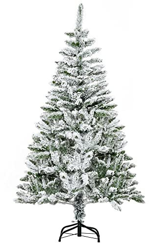 HOMCOM Árbol de Navidad Artificial 150 cm con Nieve Ignífugo con 358 Ramas Apertura Automática Base Plegable y Soporte Metálico Decoración Navideña para Interiores Verde