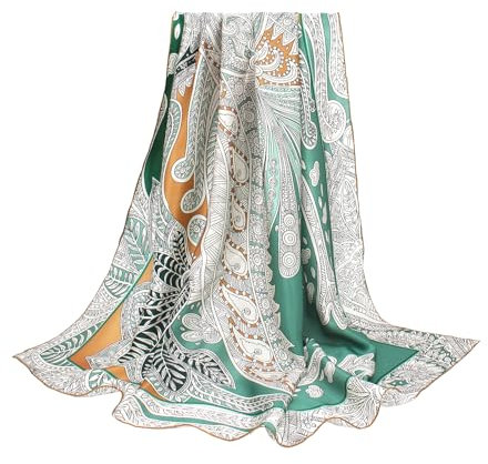ANDANTINO Schal aus 100% Seide, 109,2 cm, groß, quadratisch, leicht, Kopftuch und Schal, für Damen, mit Geschenkverpackung, Grüne Blätter, Large