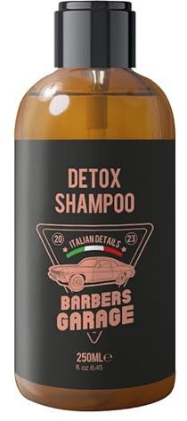Barbers Garage exklusives Detox-Shampoo (250ml) - Italian Details - tiefenreinigend - enthält grüne Tonerde, Hanf, Grapefruit und Reisextrakte, reduziert Talgüberschuss.