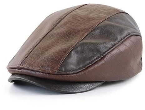 SOYNIA Barett Baskenmützen Für Herren Retro-Beret-Hut Für Männer Flache Deckelung Für Mittelältere Menschen Mann Kariert Korn Vorwärts Kappe Duckbill Visier 57-59Cm Dunkelbraun