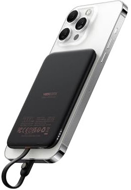 VEEKTOMX Bateria Portatil iPhone 5000mAh, Compacto Power Bank con Cable Integrado (Non Inalambrico Carga Powerbank), Ultrafino & Ligero Cargador Portatil para iPhone14/13/12/XS/Pro/Airpods (Negro)