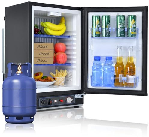 Techomey Gas Kühlschrank 40L, Camping Kühlschrank 12V 230V Gas, Leiser Kühlschrank für Wohnwagen, Wohnmobil Kühlschrank, 28/30mbar, Schwarz