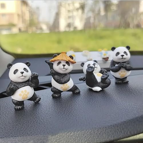YAMSLAM Lot de 4 figurines de panda Kungfu mignons, statue de jardin féérique, mini figurine animale, nains de mousse, terrariums de jardin, ornements de jardin