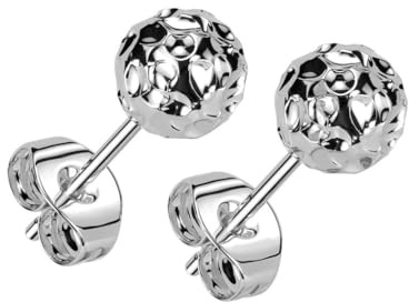 Bungsa Kugel-Ohrstecker in gehämmerter Optik aus Edelstahl Unisex (Silber/6mm)