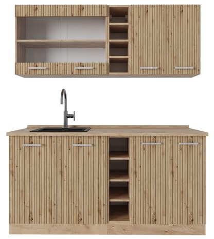 Vicco Singleküche R-Line, Artisan-Eiche/Goldkraft Eiche, 160 cm