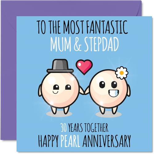 Stuff4 Biglietto di auguri per 30° anniversario di matrimonio, per mamma e patrigno, per 30° anniversario di matrimonio, 145 x 145 mm, per trentesimo anniversario