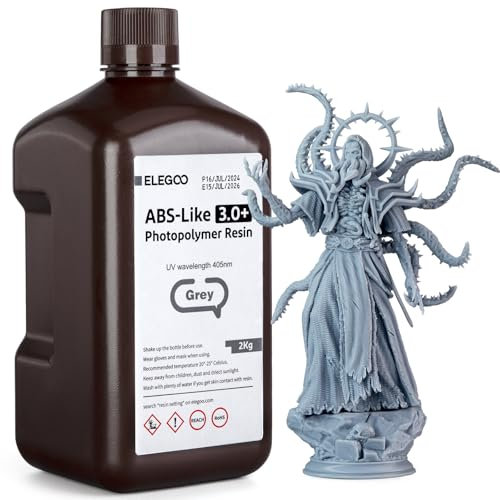 ELEGOO ABS-Like Resin 3.0 Plus, Verbessertes 3D-Drucker Photopolymer Harz, Höhere Hitzebeständigkeit, Schnelle Aushärtung, Hohe Präzision, Nicht Spröde, Grau 2000g