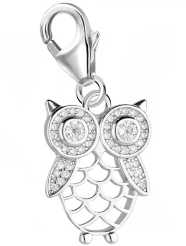 Goldene Hufeisen Charm Anhänger Eule 925 Sterling Silber Zirkonia Vogel
