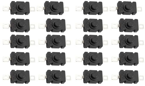 20 Stücke Selbstsichernde Druckknopfschalter, KAN-28 ON-Off Minischalter Druckschalter für Taschenlampe (Flacher Stift)