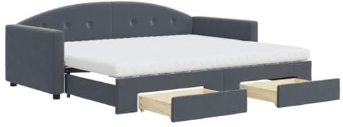 vidaXL Tagesbett Ausziehbar mit Schubladen Dunkelgrau 90x200 cm Samt