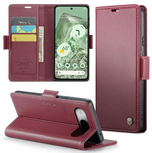 Rerzoiro Handyhülle für Google Pixel 8A Hülle, Premium PU Lederhülle Klappbar Flip Case [RFID Blocker] Tasche Magnet Kartenfach Klapphülle Schutzhülle für Pixel 8A, Rot