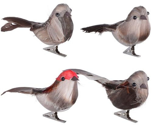 Angoily 4Pcs Artificial Feathered Birds Clip on Decorations Realistic Fake Bird Ornaments for Christmas Tree Garden Flowerpot and Home Decor Nature Inspired