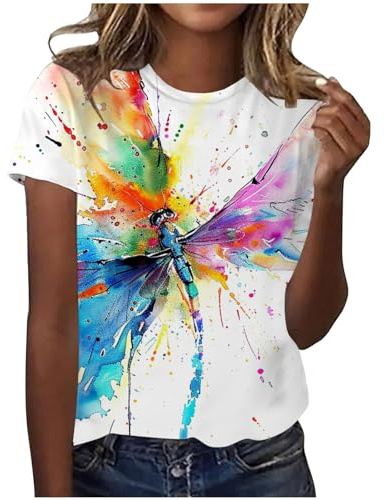 Bastwahl Batik-Shirt Damen Baumwolle - Grafik-T-Shirts für Frauen Damen Täglicher Druck O Ausschnitt Tops Kurzarm Rundhals T-Shirt Übergroße T-Shirts für Frauen