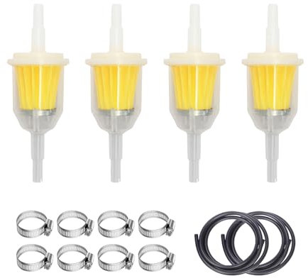 YALiya Kraftstofffilter, 4 Stück Benzinfilter Moped, 2 Stück 50cm Schlauch, 8 Stück Klammern, für Kleiner Traktor, Rasenmäher, Schneemobil, Auto