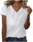 Dyhxuan Camiseta básica para mujer, monocolor, con cuello de pico, manga corta, camiseta de algodón, versátil, elegante, camiseta holgada, blusas ligeras, aireadas, Blanco, S