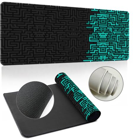 Surwin Gaming Mauspad Groß, Multifunktionales Office Mousepad mit Genähten Kanten Gestaltung Laptop Schreibunterlage Mauspads für Computerbüro - Linienmuster (Schwarz-Cyan,600x300x3mm)