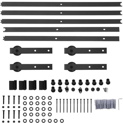 Barn Door Sliding Kit, 16FT 488cm Door Hanging Rail Track Pulley Double Door Splicing Regular Carbon Steel Barn