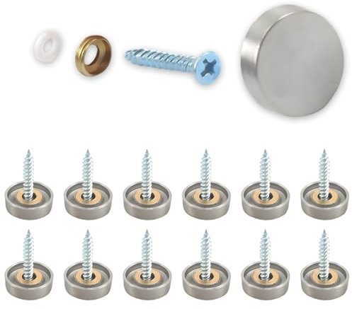 12 Sätze 20mm Spiegelschrauben aus Edelstahl – Zierschrauben mit Abdeckkappe, rostfrei mit Dichtungsring, dekorative Schrauben für Spiegel Glas Schrank Teetisch Holzmöbel,breite Türpuffer Wand