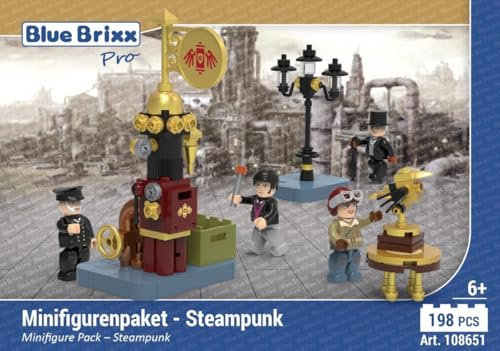 BlueBrixx Pro 108651 - Minifigurenpaket – Steampunk, 198 Klemmbausteine, Steampunk-Set, Geschenk für Steampunk Fans, Standardsteine, Bausteine der Steampunk-Serie