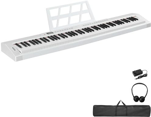 LEADZM Piano Numérique Semi-Marteau 88 Touches, Clavier Électronique avec Stéréo, Bluetooth MIDI, Pupitre de Partition, Pédale de Sustain, Écouteurs, Sac de Piano (Weiß)