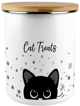 Purely Home Cat Treats Storage Canister - Peeping Kitten Large Enamel Pet Food Container Gift for Cat Owners