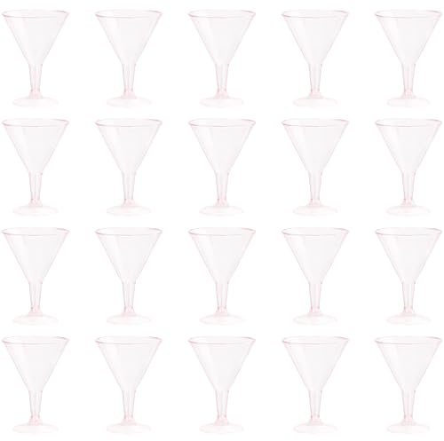TRACOMPAN 20-Pack Plastic Martini Glasses, 180ml Cocktail Glasses Reusable Unbreakable Party Cups for Mocktail Champagne Gin Wine Ice Cream Desserts Parties Wedding Birthdays Pink goblets Tableware