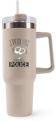 Mug Isotherme 1,2L - Je peux pas police Beige – Bouteille avec Anse, Paille et Couvercle – Idée Cadeau Gourde Personnalisée