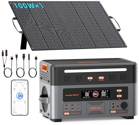 POWERMAX 3600PE Tragbare Powerstation 3600W/2016Wh mit 1x100W Solarpanel | LiFePO4 Akku, Solargenerator, App & UPS, 14 Anschlüsse, Für Camping, Wohnmobile, Notstrom