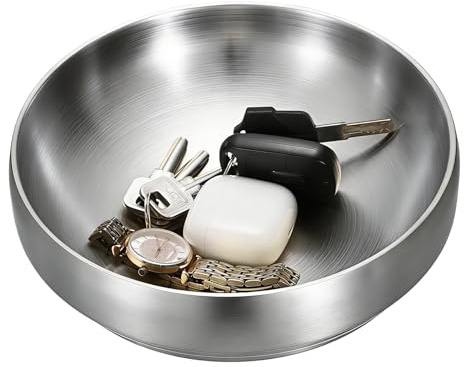 SUMNACON Dekoschale Hochglanzpolierte Schlüsselschale aus Edelstahl Ø 21 cm | Rundes Tablett Servierschalen Moderne Schmuckschale Schmuck Organizer als Deko Geschenk Snackschalen Dipschale Silber