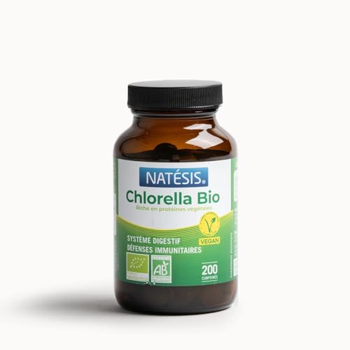 Natésis – Chlorella Bio – DÉTOX DIGESTION IMMUNITÉ – SANS ADDITIFS – SUPERFOOD : protéines végétales, chlorophylle, B12 & fer – HAUTE QUALITÉ – 200 comprimés