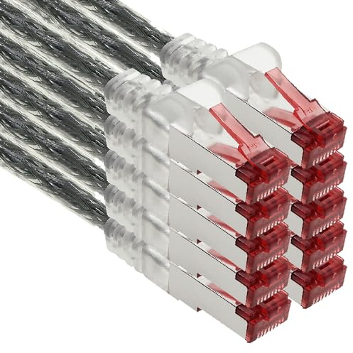 1aTTack.de - 10x 7.5m CAT6 patch cable S/FTP PIMF shielding CAT.6 RJ45 network cable Ethernet cable DSL LAN router switch modem patch panel - transparent - 10 pieces