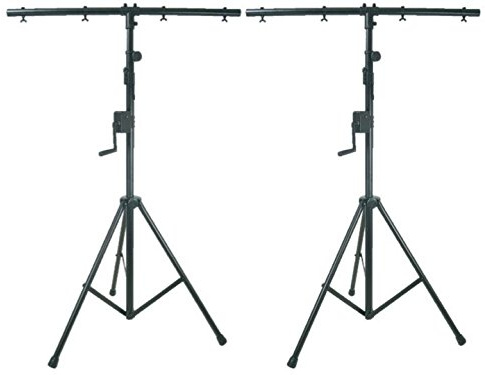 2 x QTX Heavy Duty High Quality DJ Disco Winch Wind Up T-Bar Lighting Stand