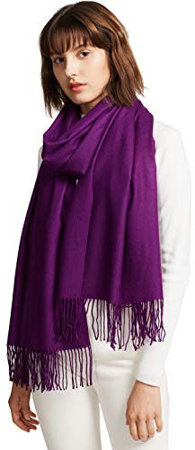 MaaMgic Schal Damen Warm Winter Herbst unifarben Baumwolle mit quasten/fransen, 40+ Farben Einfarbig & Kariert Pashmina xl Stola Schals MEHRWEG,Violett