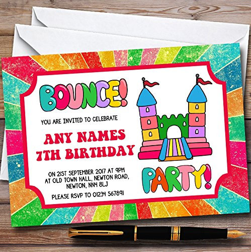 Childrens's Kids Party Invites Rainbow Bouncy Castle Personalised Childrens's Kids Birthday Party Invitations with Envelopes - Any Custom Text for Any Occasion