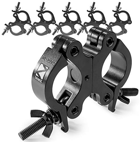 BeamZ BC50B-200D Slimline Swivel Coupler Clamp 6-Pack, Heavy-Duty Aluminium DJ Stage Lighting Truss Clamps, 48-51mm, 360-degree Rotation, Black Finish, 200kg Load Capacity
