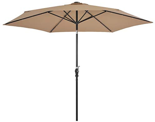 vidaXL Sonnenschirm mit LED-Leuchten und Stahlmast 300 cm Taupe