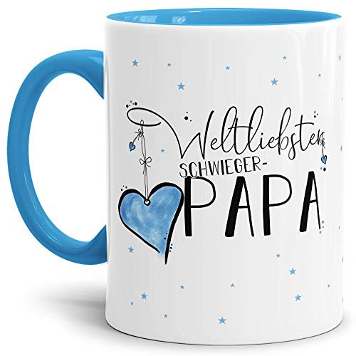 Tasse mit Spruch für die Weltliebster Schwiegerpapa - Kaffeetasse/Familie/Geschenk-Idee/Mug/Cup/Innen & Henkel Hellblau