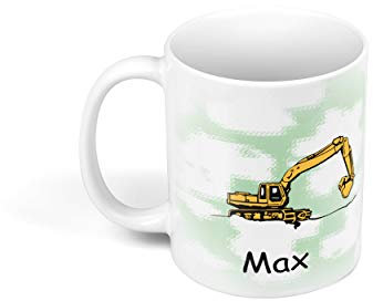 Sunnywall Personalisierte Kinder-Tasse aus Kunststoff mit Namen Riesige Auswahl an Motiven bruchsicher (Planierraupe 14)