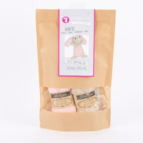 SCHÖNER LEBEN. HardiCraft Strickset für Kuscheltier Kaninchen Doutze beige rosa mehrteilig