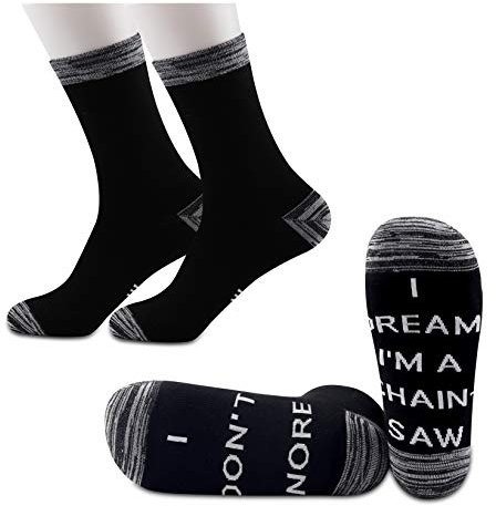JXGZSO 2 Pairs Chainsaw Operator Socks Lumberjack Forester Funny Socks I Don’t Snore I Dream I’m a Chainsaw Socks - black - Medium
