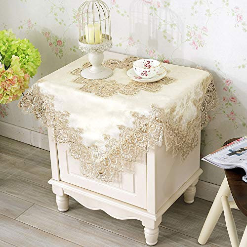Spitze Tischdecke Gesticktes Bauernhaus Antike Tischdecken Jacquard Makramee Tischdecke für Outdoor Party Geburtstag Esstisch (Golden, 85 x 85 cm)