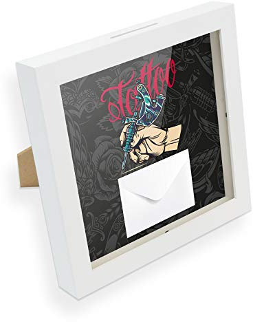 itenga Geldgeschenk I Spardose I Tattoo I Gutschein I Bilderrahmen zum Befüllen I Geschenkverpackung I inkl. Einleger und Briefumschlag zum Dekorieren